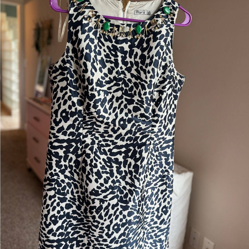 Eliza J Black and Cream Embellished Dress